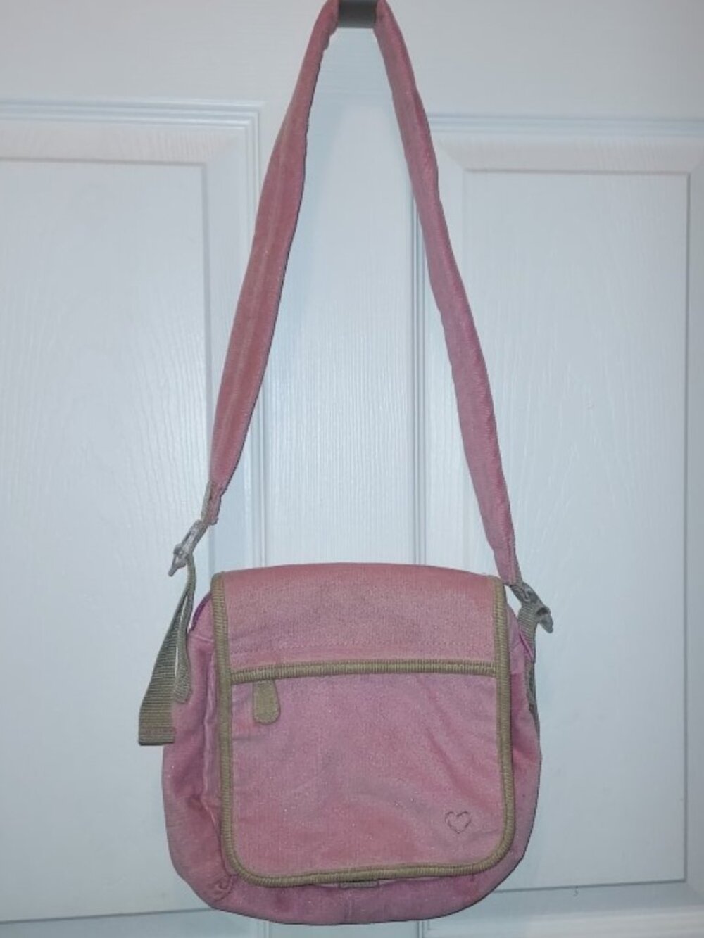 Y2K 2001 GAP Corduroy Crossbody Messenger Bag Sparkle Pink Padded Shoulder Strap